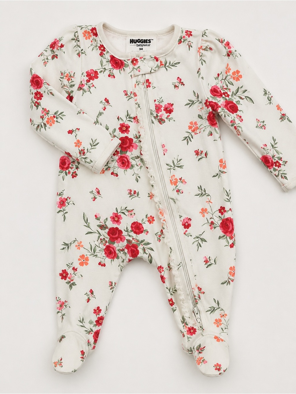 Huggies Floral Cream Zip-Front Footed One-Piece